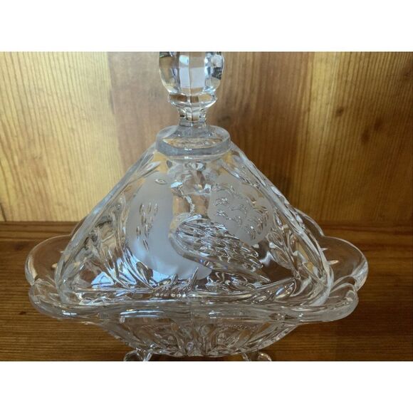 Action Industries Crystal Bird Collection Triangular Candy Dish With Lid - Picture 2 of 8